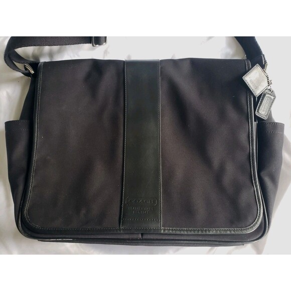 Coach Black Leather Canvas Messenger Bag - Picture 1 of 16